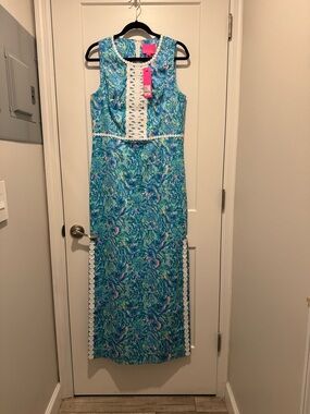 Lilly Pulitzer Ashler Stretch Maxi Surf Blue Coral of the Story NWT Size 10